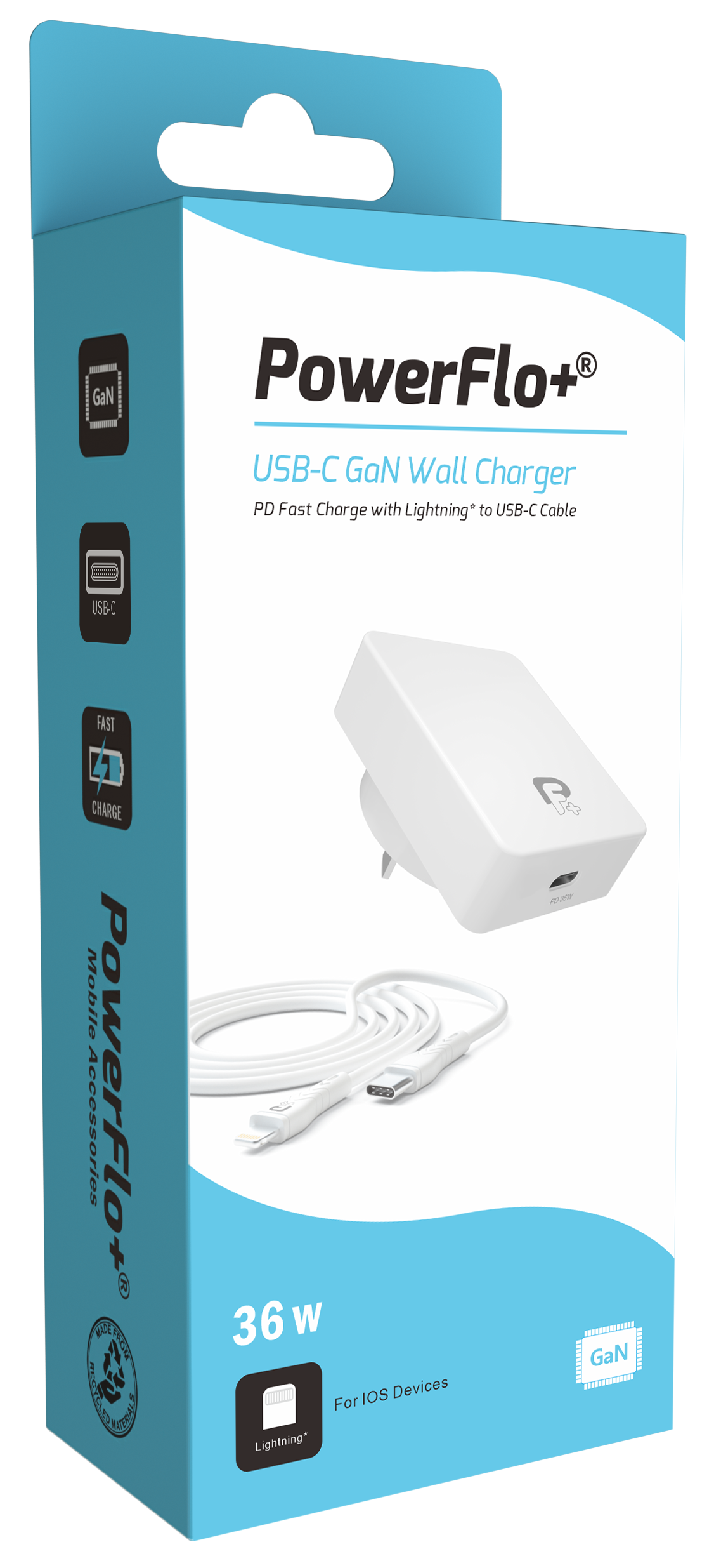 P01010814 Powerflo USB-C 36w PD Wall Charger-Lightning Cable Bundle Pack