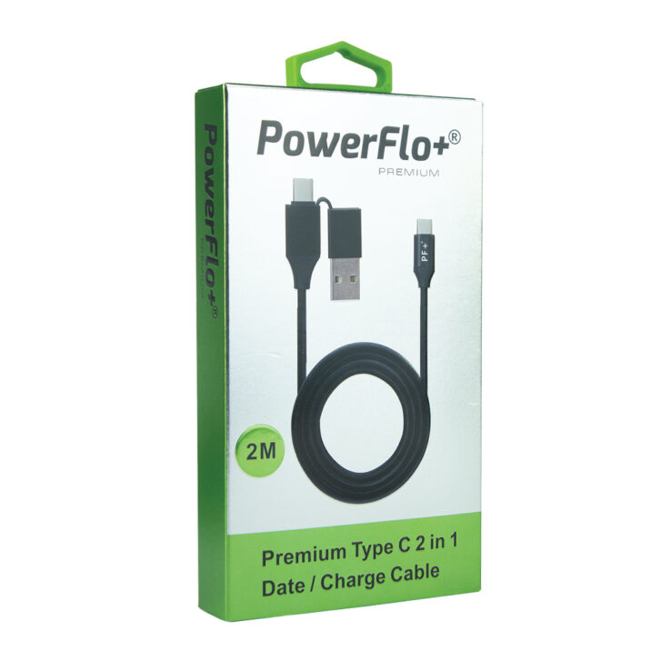 Powerflo Type C with USB A/Type C Data Cable 2M